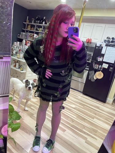 Image of Goth Y2K Striped Sweater Grunge Ripped Punk Gothic Sweaters for Women