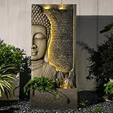 Tankana 47.5' Buddha Water Fountain Outdoor with LED Lights, Large Zen Garden Waterfall Feature with Double Bubblers and Stream, Resin Statue for Patio, Yard, Porch, Meditation Decor