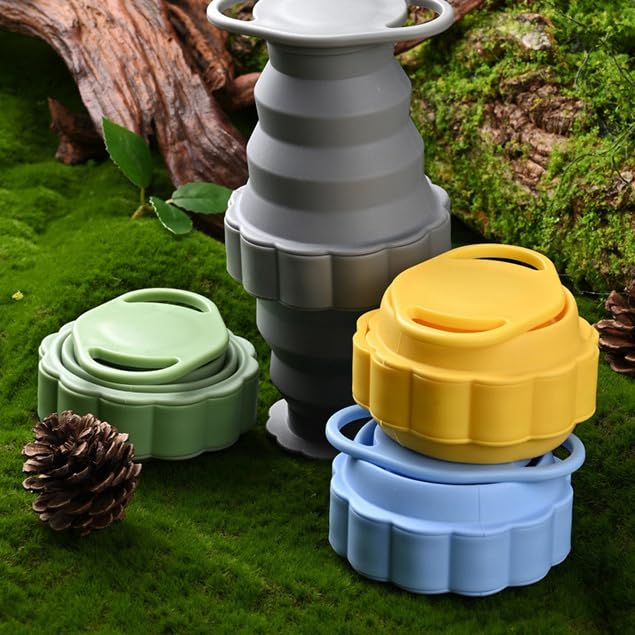 Bottiglia D'acqua Sportiva Pieghevole in Silicone A Forma Di Fiore Portatile Per Viaggi All'aperto,Grigio,9 * 9 * 17 cm