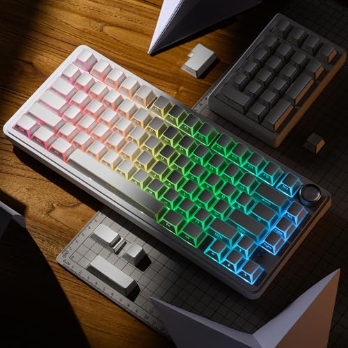 Image of XVX White Shine Through Keycaps, PBT Keyboard Keycaps Cherry Profile, Custom Side Printed Keycap Sets Suitable for 60% 65% 75% 80% 100% Mechanical Keyboard