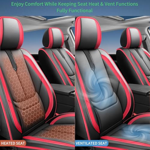 Image of Fit Outback Car Seat Covers for Subaru Outback 2010-2024 2025 2026 -Upgraded Premium Waterproof & Breathable Leather,Airbag Compatible,All-Weather Seat Cushion Protector,Full Set,Black-Red
