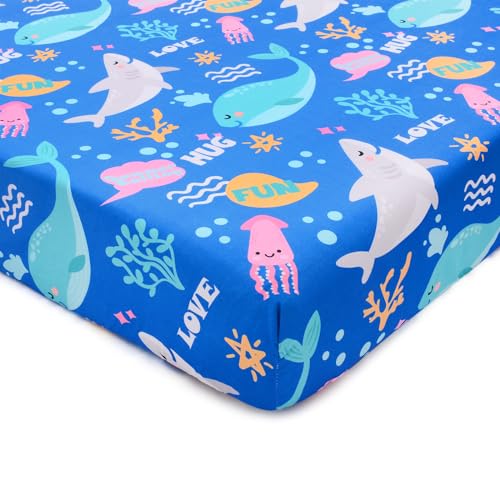 Image of Cloele Ocean Fitted Crib Sheet for Boys Girls,1 Pack,Shark Whale