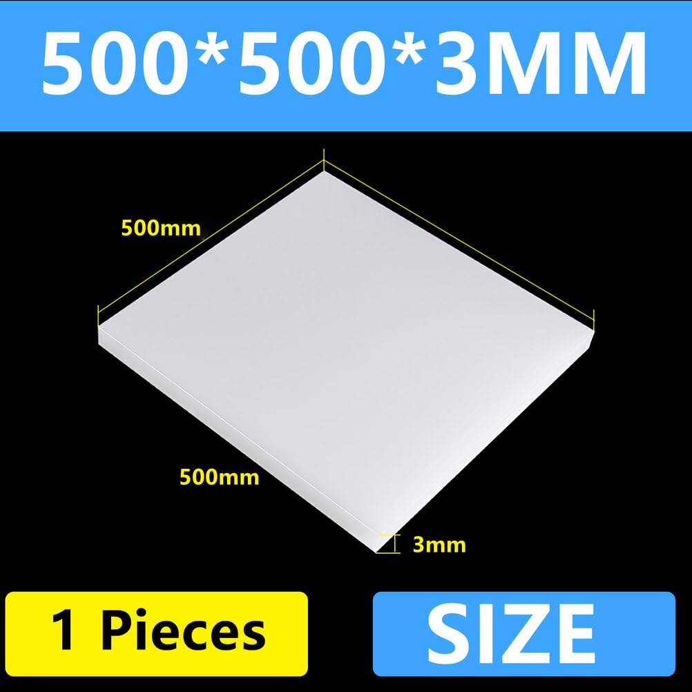 Placa Polipropileno Rígido Blanca 500x500mm (1–10mm), Panel Plástico PP para Corte CNC, Separador Técnico, Bricolaje Industrial, Cubiertas para Máquinas,3mm