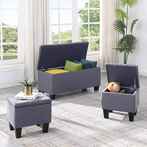 Zkjolmn Large Storage Ottoman Set,3 In 1 Linen Window Bedroom Storage Bench With 38''Thick Seating Of Bed Foot Stools Ottoman For Living Room, Entryway, Hallway, Bedroom (Gray) #TOP4