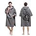 Hiturbo Wetsuit Changing Robe Towel Poncho with Hood Sleeve Pocket for Surfer Swimmer One Size Fit All