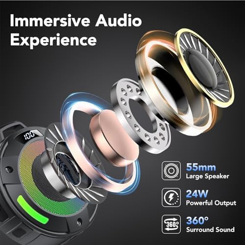 Bluetooth Speaker, 2026 Portable Wireless Shower Speaker, Digital Display Portable Speaker with Detachable hook ,IPX7 Waterproof with LED Light, HD Sound & Bass for Bathroom, Pool, Beach & Outdoor