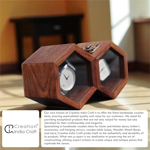 Image of Vintage Wooden Watch Box for Men, Timepiece Display Case, Honeycomb Watch Storage & Organizer, Jewlery Box for Women, Anniversary Gift For Husband (2 Compartments)
