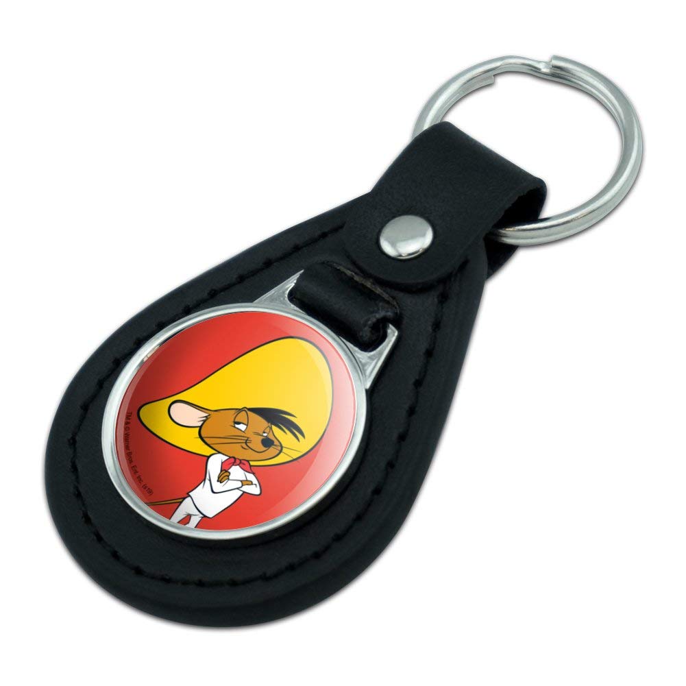 GRAPHICS & MORE Black Leather Looney Tunes Speedy Gonzales Keychain