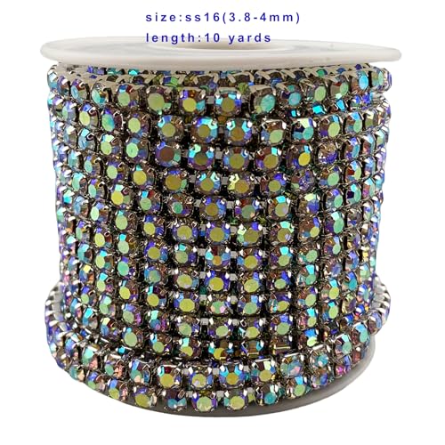 10 Yard Crystal AB Rhinestone Close Chain Clear Trim Sewing Craft (Silver, 4mm)