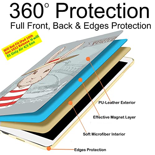 Image of DuraSafe Cases for iPad Air 4th 5th 6th Gen Air 11 inch Printed Case A2588 A2589 A2591 MM9E3HN /A MM9D3HN /A A2316 MME23HN /A MM9C3HN /A MM9F3HN /A MYFQ2HN /A MYFM2HN /A MYFR2HN /A MM9N3HN /A - Bunny Hat