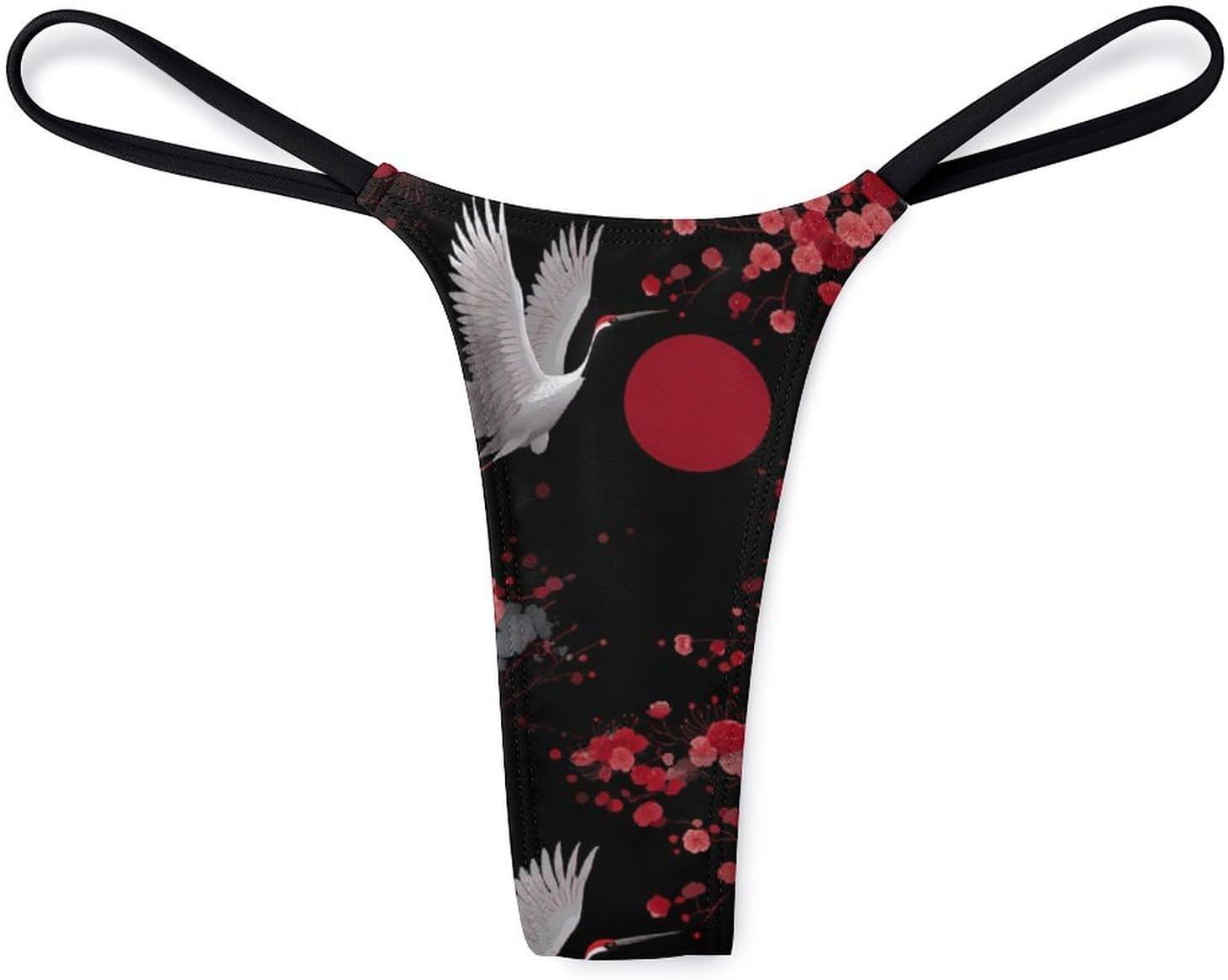 Japanese White Cranes And Flowers Sexy G String Thongs for Women Underwear | Seamless Panties Lingerie Breathable Low Rise No Show