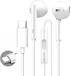 Fone de Ouvido USB-C com Microfone e Controle de Volume – Compatível com Samsung, Motorola, LG e iPhone (Branco) – Áudio Estéreo, Fone Tipo C com Fio, Ideal para Música, Jogos em Smartphones