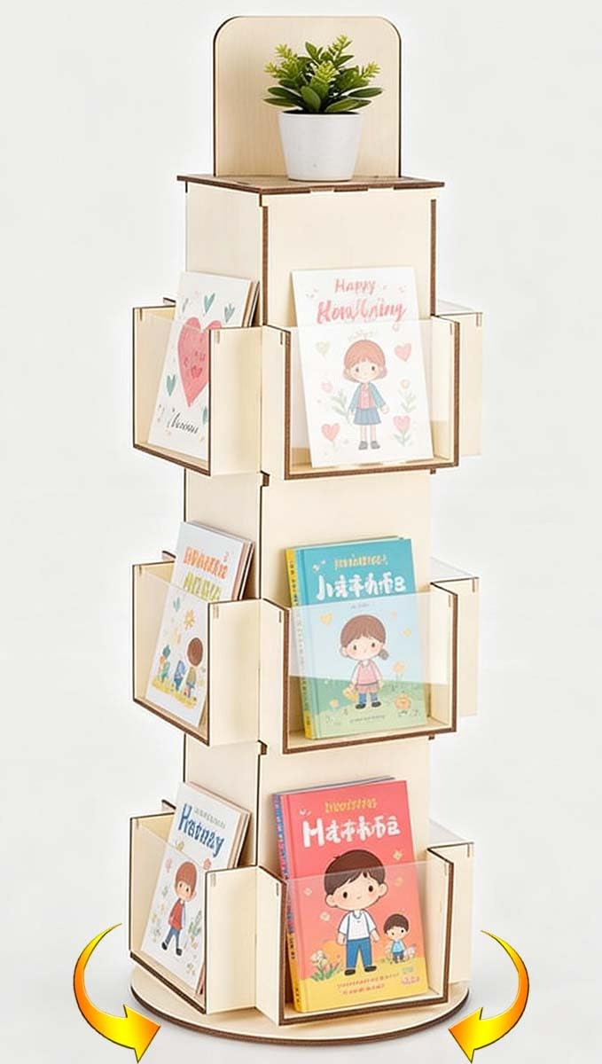 Natheeph Roating Display Stand, Wooden Multifunctional Display Rack, 12 Display Pocket 360 Degree Display Stand for Stickers, Coffee, Card, Coasters, Retail, Classification