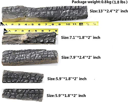 B-Hotte Gas Fireplace Logs，4/5Pcs Ceramic Wood Logs For All Types Of Indoor, Gas Inserts, Ventless & Vent Free, Ethanol, Electric, Propane Or Outdoor Fireplaces & Fire Pits, Burning Accessories (5Pcs) #TOP2