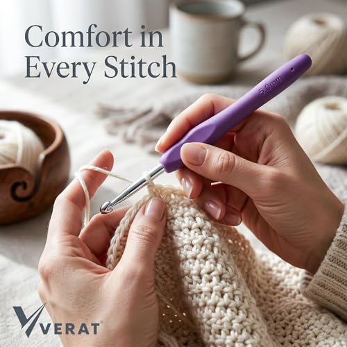 Image of Crochet Hook Set with Yarn Knitting Needles & Sewing Tools | 8-Piece Silicone Handle Crochet Kit | Knit Gauge, Scissors & Stitch Holders | Household DIY Craft Tool Set(Multicolour)