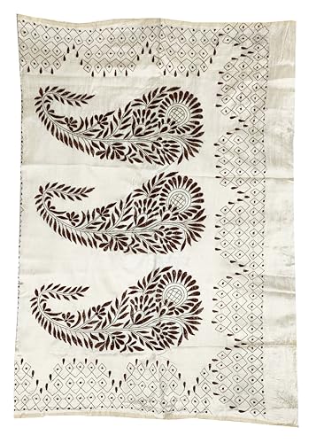 Image of SHRISTI CLOTHINGS Women's Hand Embroidered Cotton Silk Kantha Stitch Saree with Blouse Piece (SB430324 TWD72)