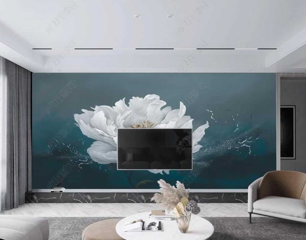 Papier peint panoramique chrysanthème blanc intissé 3D salon 300x210 cm