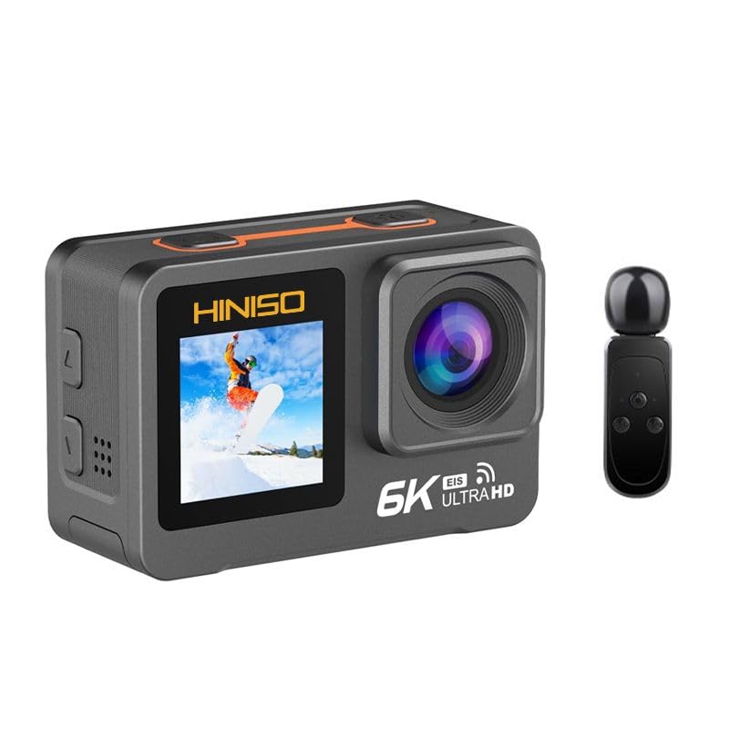 Image of HINISO 6K Action Camera | Ultra HD Sports Cam with Touch & Dual Screen, Wireless Mic & Remote, 3 Batteries, Waterproof 40M, EIS Stabilization, WiFi, 170 Wide Lens & Mounting Kit