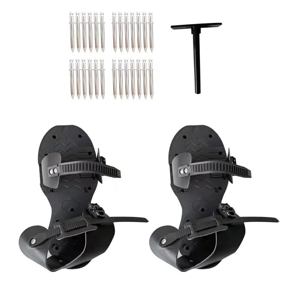 Lawn Aerator Shoes for Grass with Adjustable Fixed Buckle,Heavy Duty Lawn Aerator Spike Shoes Lawn Aeration Tool for Garden and Yard,Stainless Steel Shovel Included