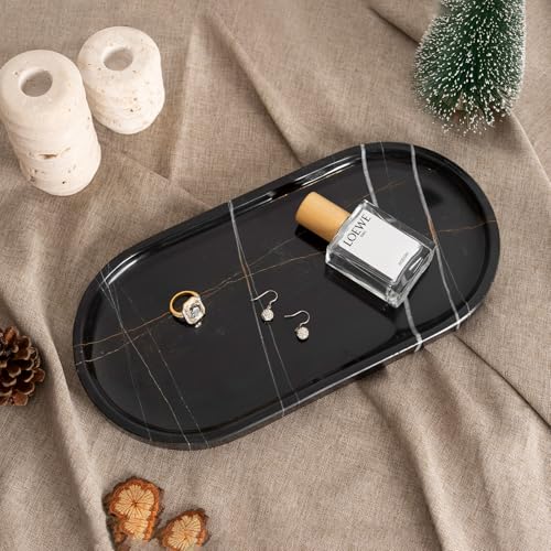 Image of Koville Natural Black Marble Tray, 12 inchx6 inch Decorative Tray for Countertop, Catchall for Perfume, Candles, Jewelry Dish