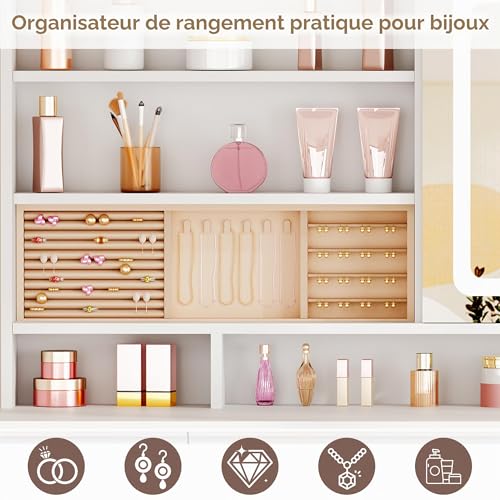 ANWBROAD Grande Coiffeuse avec Miroir LED, 3 Couleurs, Luminosité Réglable – vue 3