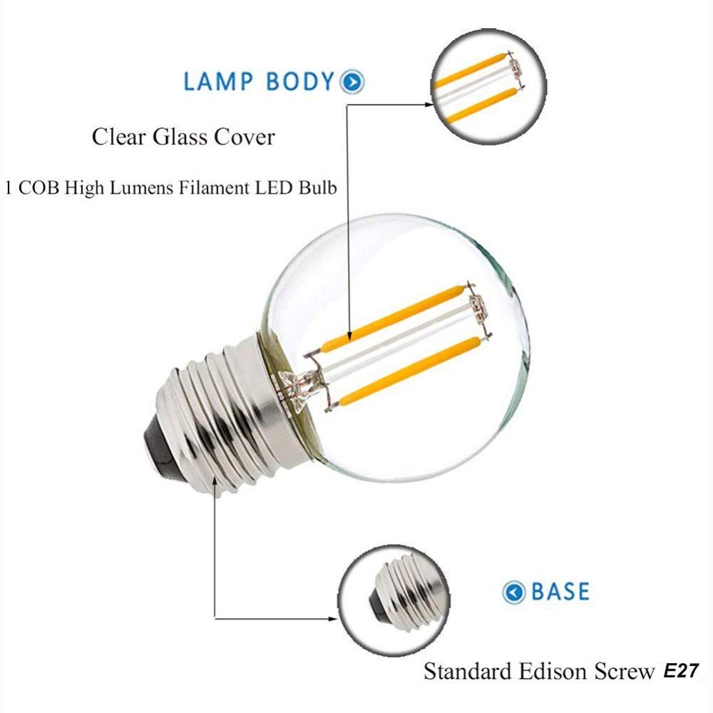 fengyan Casa Bombillas, Paquete de 20 Bombillas LED Retro Edison CA 220 V E27 G40 1 W Regulables, lámpara de Pared Colgante, lámpara de Mesa, Fuente de luz Familiar Lámpara