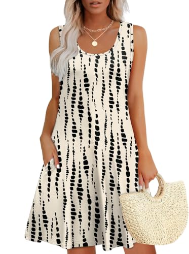 Image of WEESO Womens Summer Dresses Loose U Neck Sleeveless Sundresses Dress with Pockets