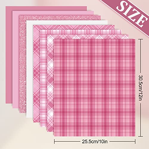 Whaline Valentine's Day Heat Transfer Vinyl Wedding Season Pink Series HTV Iron on Vinyl Sheet Plaid Glittery Adhesive Craft Vinyl for DIY Fabric T-Shirt Hat Bag Mother's Day Craft Supplies, 8 Sheet