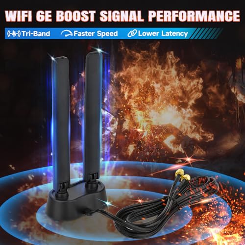 Image of Eightwood 9dBi WiFi 6E Antenna Tri-Band 6GHz 5GHz 2.4GHz Magnetic Base WiFi Antenna for PC Desktop Computer PCIe Bluetooth Card Gaming Motherboard, WiFi 6E Router