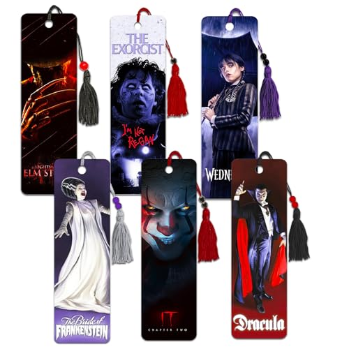 Horror Themed Bookmarks - Scary Bookmarks for Adults Bundle Includes 6 Monster Movie Book Marks | Horror Movie Gifts