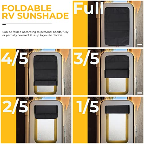 Bougerv Rv Door Shade Cover, Foldable Rv Sun Shade Windshield Blackout Shower Curtains Coverage Rv Accessories Fits For Most Rv Interior Door Window Oxford Materials Black (25" X 16") #TOP1