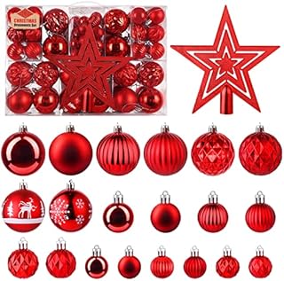 SOLEDI 101 Pieces Christmas Baubles Decoration Christmas Balls Set, Assorted Shatterproof Christmas Tree Ornaments Decorative Baubles Pendants Reusable Hand-held Gift Package for Xmas Tree (Red)