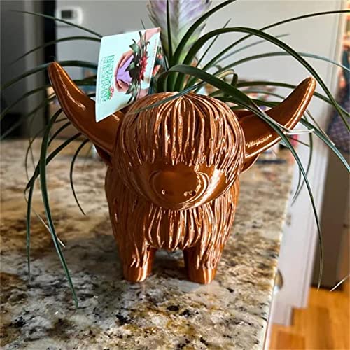 Highland Cow Planter Pots For Garden Succulent Decorations,Cute Highland Cactus/Flower Resin Plant Pot,Farmhouse Plant Container Holder For Indoor Outdoor Decor 5X5 Inches (A) #TOP1