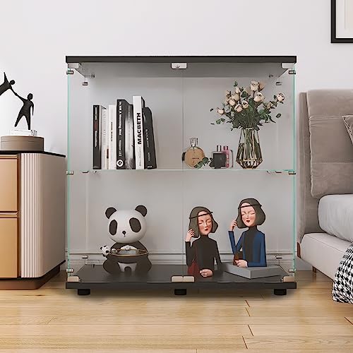 Image of LFT HUIMEI2Y 2-Tier Glass Display Cabinet with Lock, Display Case Black