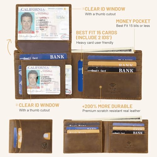 Men's Wallet Genuine Full Grain Leather RFID Blocking - Gift Box Ready Slim Bifold Wallets for Business & Travel Black3