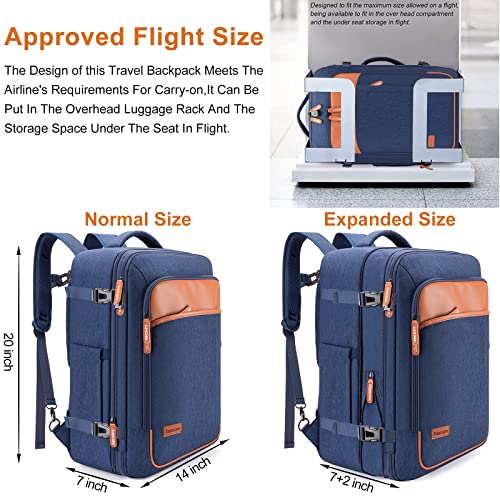 Lumesner Carry On Backpack, Blue, 40L Capacity, Expandable, Water Resistant, Suitable for Men and Women, Ideal for Travel