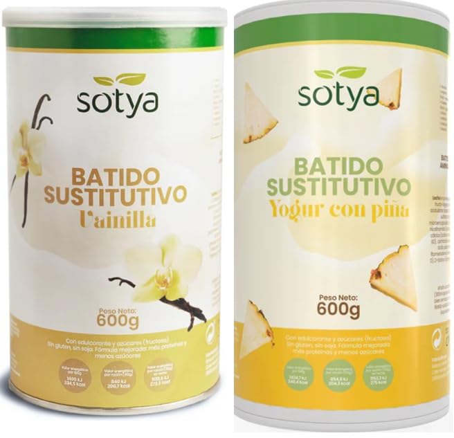 Batidos Saciantes Sustitutivos de Comida para Control de Peso Pack 2 Sabores Yogur con Piña y Vainilla Con Fibra, Proteínas, Vitaminas y Café Verde Dieta Hipocalórica