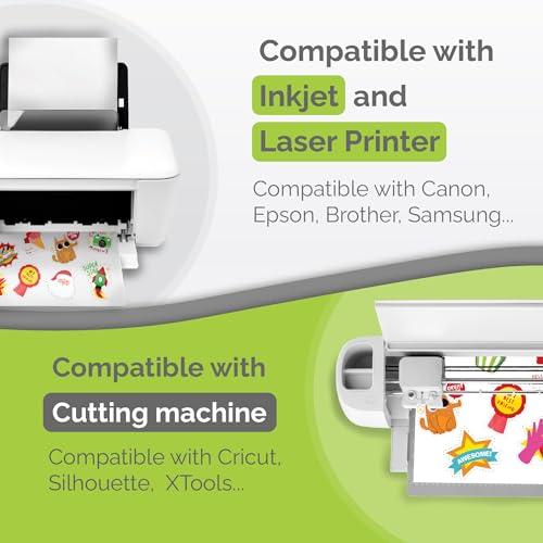 Image of Premium Printable Vinyl Sticker Paper for Inkjet Printer - 34 Sheets Self-Adhesive Sheets Matte White Waterproof, Dries Quickly Vivid Colors, Holds Ink Well - Tear Resistant