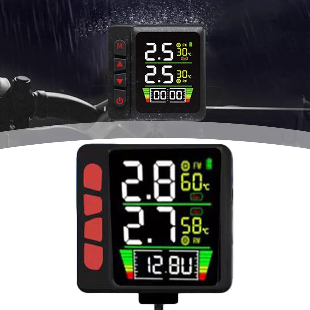 System monitorowania ciśnienia w oponach motocyklowych z alarmem temperatury, wodoodporny wyświetlacz LCD IP67 i szybkie ładowanie QC3.0 do motocykli, czarny