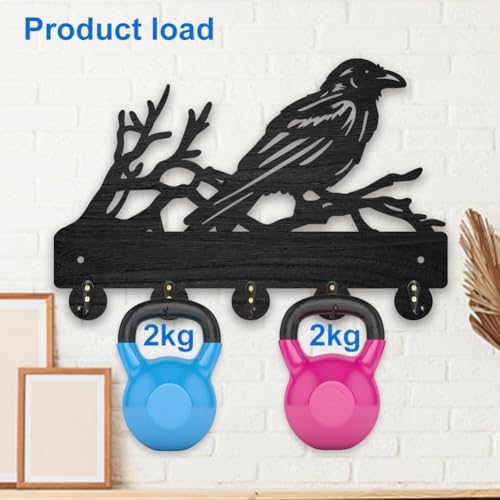 MAYJOYDIY Wood Tree Branch Crow Key Hook Animal Bird Key Holder Wall Mount 5 Alloy Hooks Home Decor Gifts Entryway Kitchen Bathroom Storage Organizer - Image 4