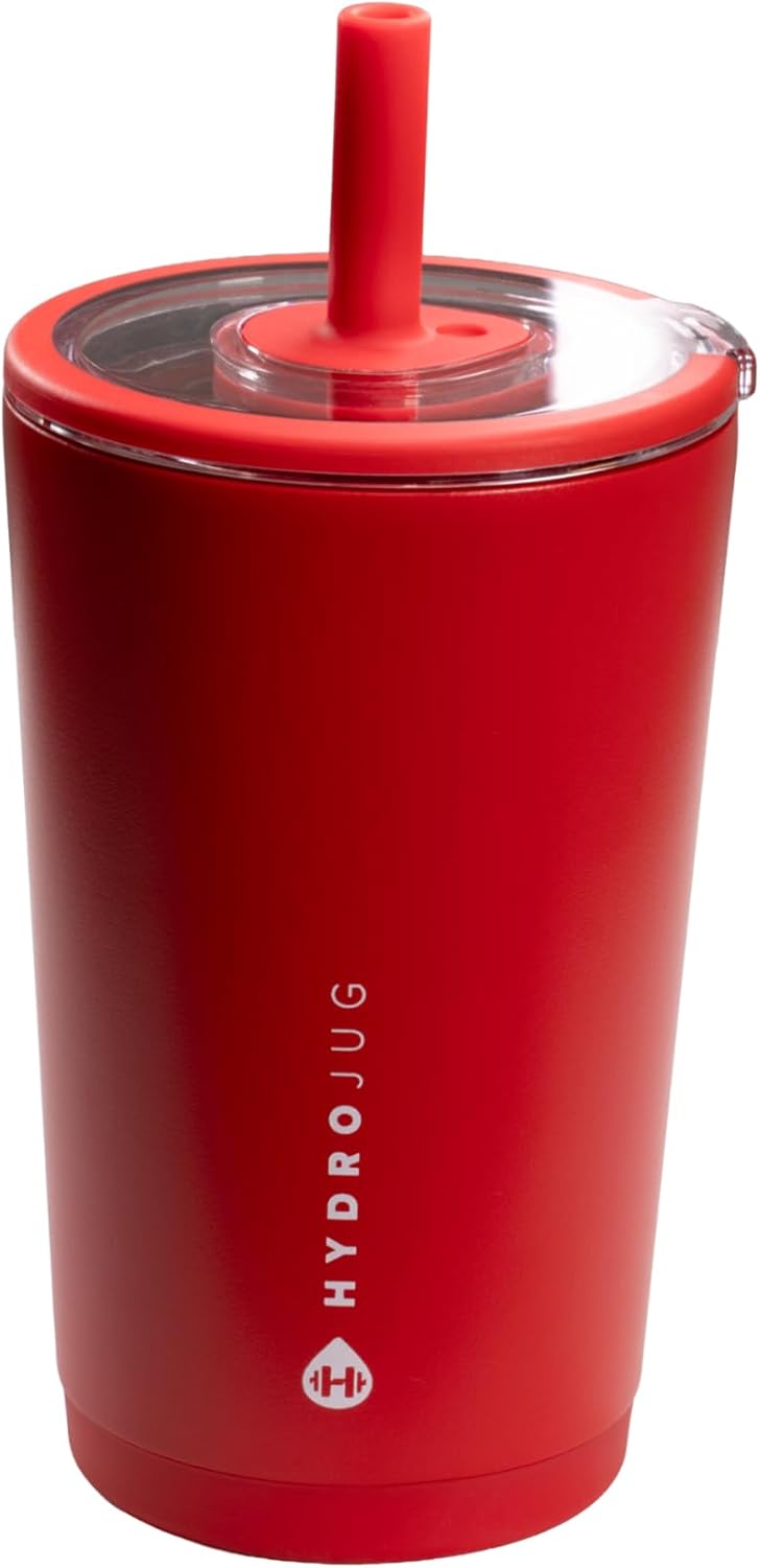 HydroJug Everyday Tumbler 14 oz – Ceramic-Lined Insulated Tumbler with Straw and Soft-Touch Lid, Cup Holder Friendly, Double-Wall Vacuum Insulation, Reusable Travel Cup – Alumni Red