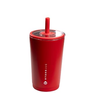 HydroJug Everyday Tumbler 14 oz – Ceramic-Lined Insulated Tumbler with Straw and Soft-Touch Lid, Cup Holder Friendly, Double-Wall Vacuum Insulation, Reusable Travel Cup – Alumni Red - Amazon product rated Grade A