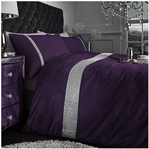GC GAVENO CAVAILIA Teddy Bear Diamante Shimmer Fleece Duvet Cover Set, Thermal Fluffy Warm Soft Cozy Bedding Bed Set King, Charcoal