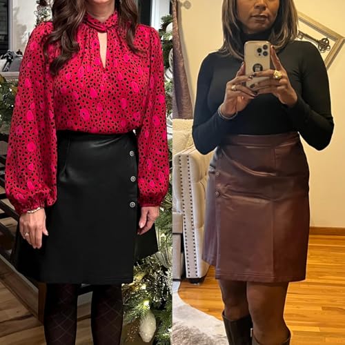 raita Faux Leather Skirts for Women High Waist Mini Skirt for Work Casual Pleather A Line Knee Length Wrap Skirt2