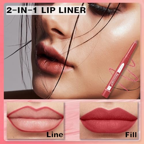 2-IN-1 Lip Liner Lipstick, Waterproof Creamy Lip Liner Long-lasting Lipstick, Matte Nude Lip Liners Lip Crayon Pen Built-in Sharpener, Non-fading Non-Stick Cup Lipsticks for Women - Image 3