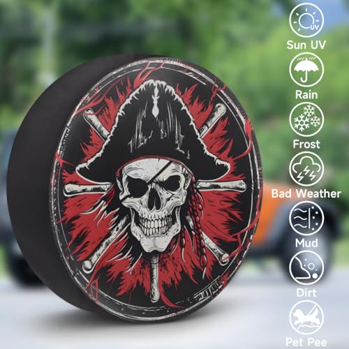 Image of Spare Tire Cover for RV Trailer, Pirate Skull Tire Covers Universal Fit for Travel Trailer Camper Jeep RV SUV Truck Waterproof Wheel Cover (17 inch for Diameter 31 inch - 33 inch)