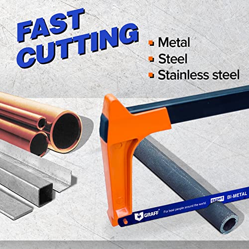 GRAFF 8% Cobalt Sägeblatt für Bügelsäge - Metallsägeblatt 300mm 24 tpi Zähne pro Zoll - Bi-Metall Sägeblatt Eisensäge, Handsägeblatt - 3 Stück