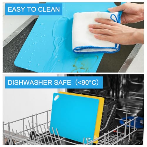 Vicloon Plastic Chopping Board Set, 6Pcs Flexible Kitchen Plastic Cutting Board Mats with Food Icons, Non Slip Antimicrobial Easy Hanging Boards, Dishwasher Safety - Image 6