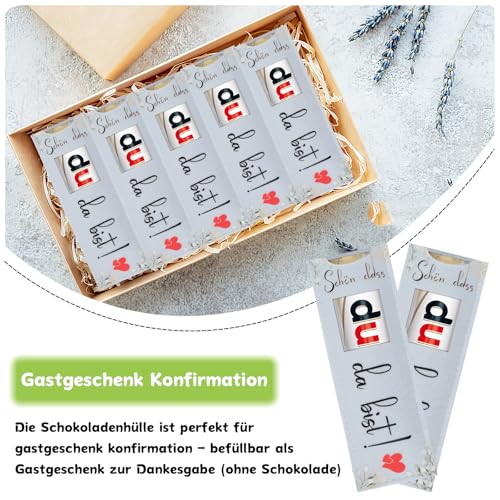 24 Stück Schön, dass du da bist Gastgeschenk für Schokolade Verpackung, Hülle Filz Gastgeschenke Kommunion Konfirmation, Weiß