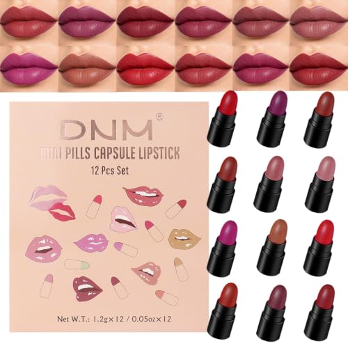 Image of evpct 12Pcs Mini Pills Lipstick Capsule Set for Women Waterproof Long Lasting, Dark Ruby Deep Wine Mauve Red Purple Nude Brown Matte Small Magic Permanent 24 Hour Lipstick Bulk Samples 02
